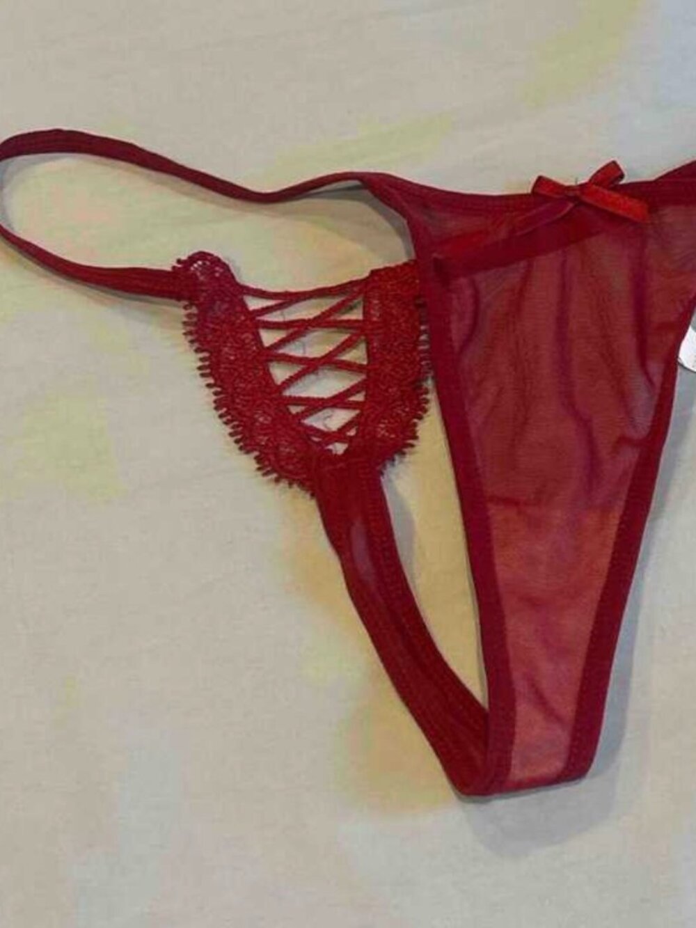 Stylish and sexy burgundy lace back thong panties, size M